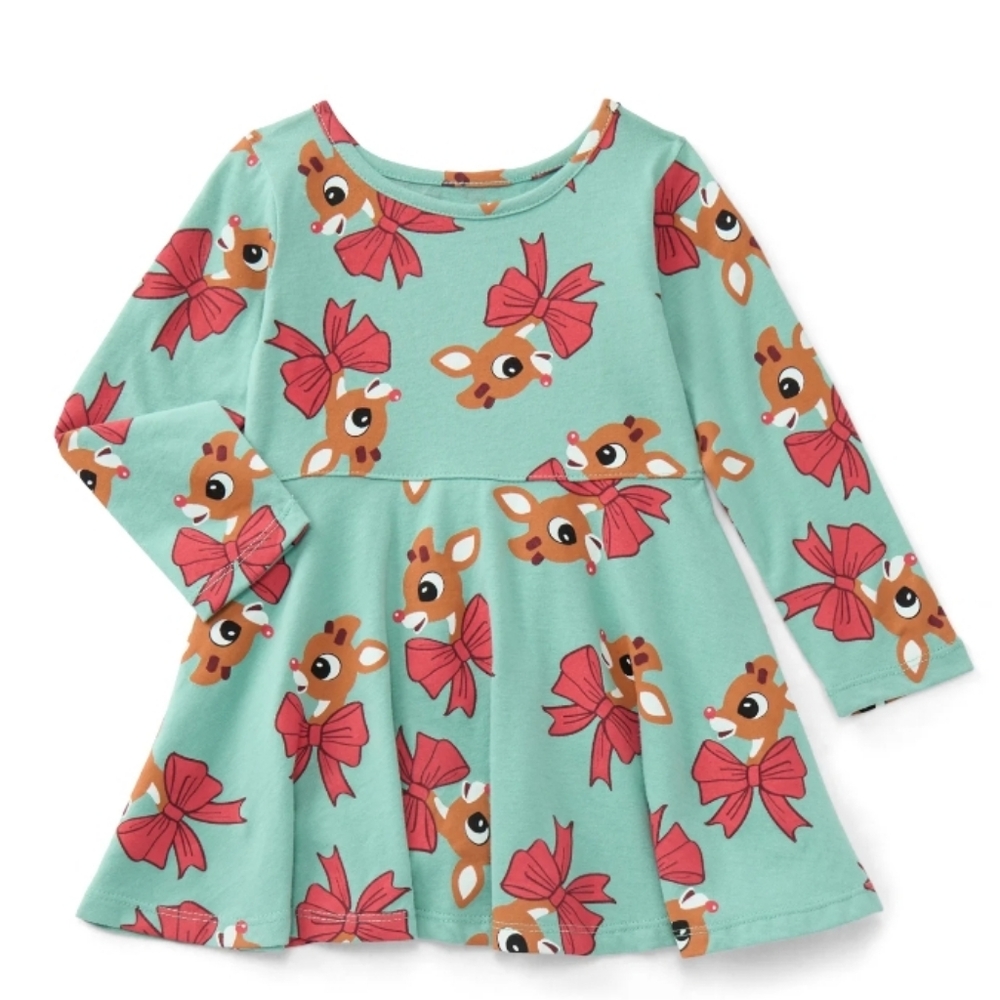 Rudolph Toddler Girls' Print Dress with Long Sleeves
